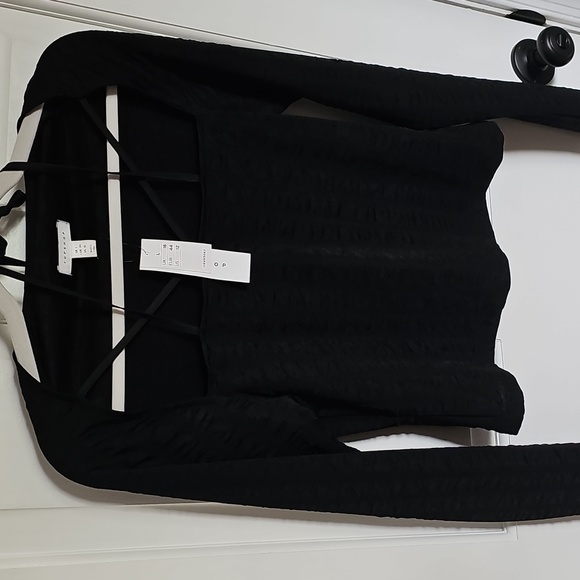 NWT Topshop Black Long Sleeve Crisscross Neckline - Picture 2 of 4